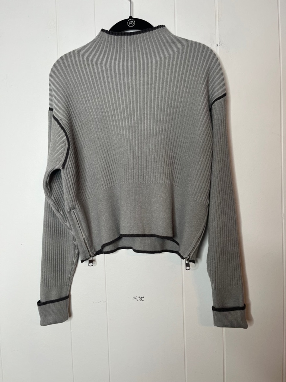 Varley Hagen Gray Ribbed Turtleneck Sweater with side zippers Cropped Size S